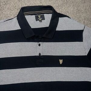 Y2K Guinness Polo Shirt Men 2XL Black Striped Embroider 100% Cotton